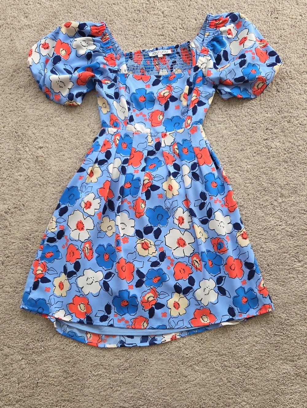 Joy Joy Blue Floral Puff-Sleeve Casual Dress
